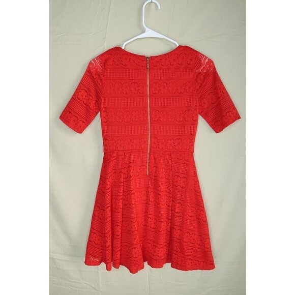 Copper Key Girls Dress Pleated Red Crocheted Short Sleeve Nylon Large - Picture 4 of 8
